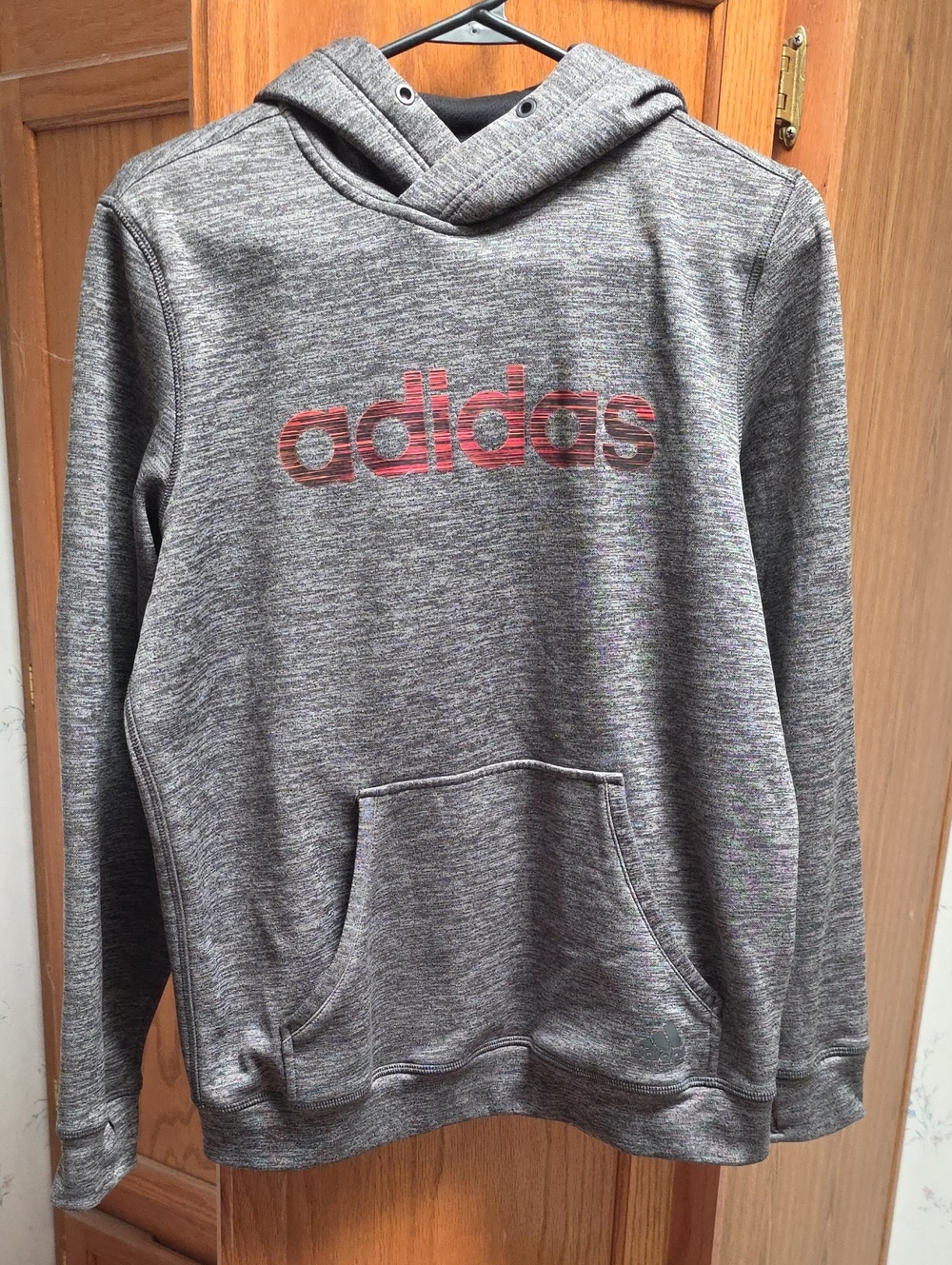 Adidas Gray Hooded Pullover with Red Logo